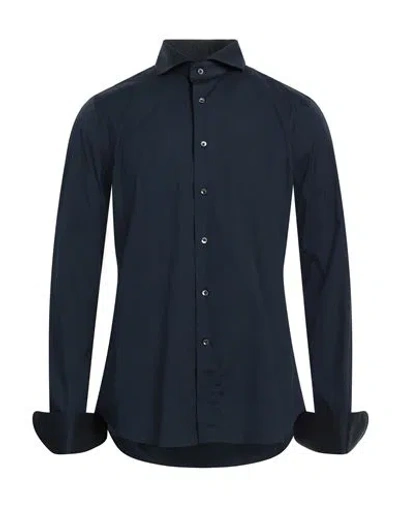 Canali Man Shirt Midnight Blue Size 15 ¾ Cotton, Polyamide, Elastane