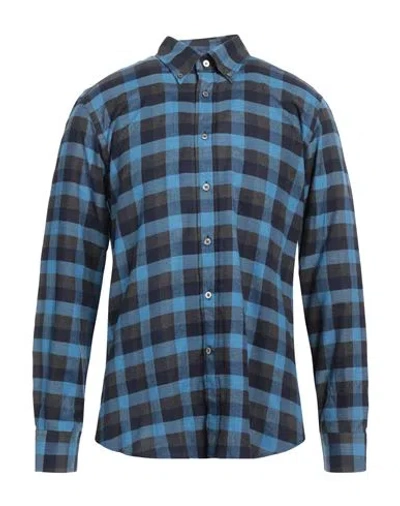 Canali Man Shirt Navy Blue Size Xl Cotton
