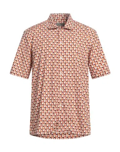 Canali Man Shirt Orange Size L Cotton