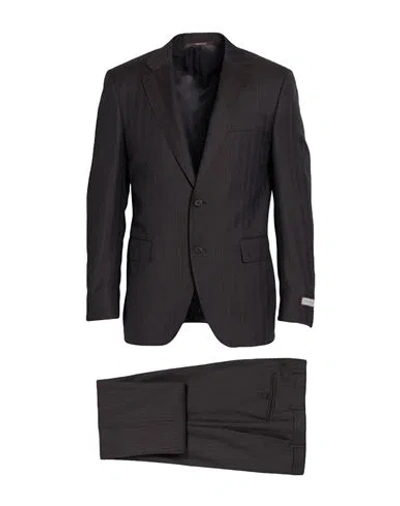Canali Man Suit Dark Brown Size 44 Wool