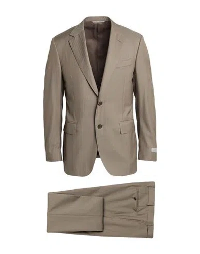 Canali Man Suit Khaki Size 44 Wool In Beige