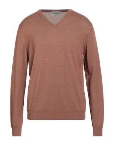 Canali Man Sweater Brown Size 46 Cashmere, Silk