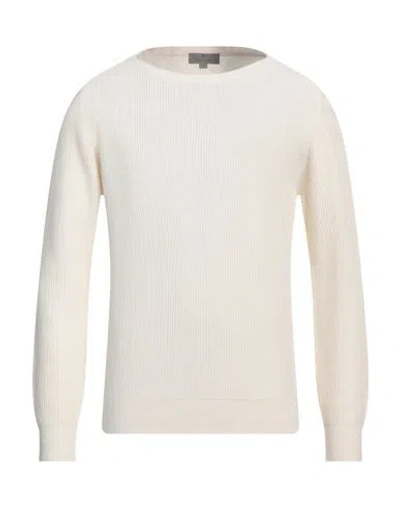 Canali Man Sweater Cream Size 40 Cotton In White