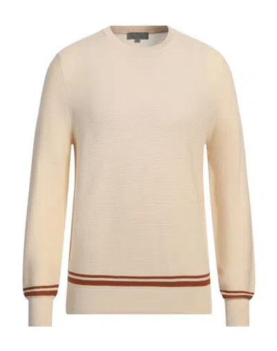 Canali Man Sweater Cream Size 48 Cotton In White