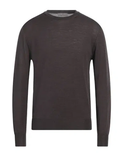 Canali Man Sweater Dark Brown Size 48 Merino Wool In Brown