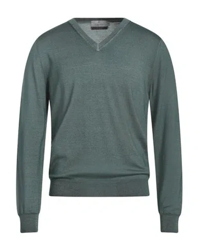 Canali Man Sweater Dark Green Size 36 Wool, Silk