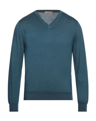 Canali Man Sweater Deep Teal Size 46 Wool, Silk In Green