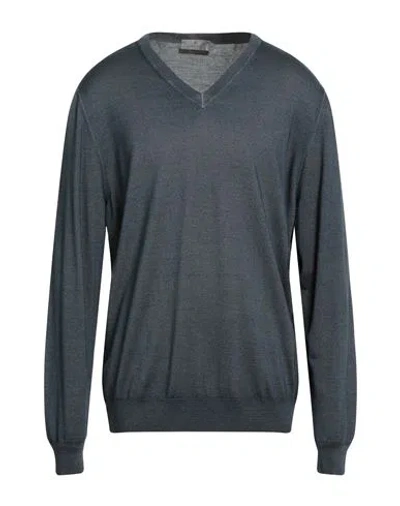 Canali Man Sweater Midnight Blue Size 48 Wool, Silk