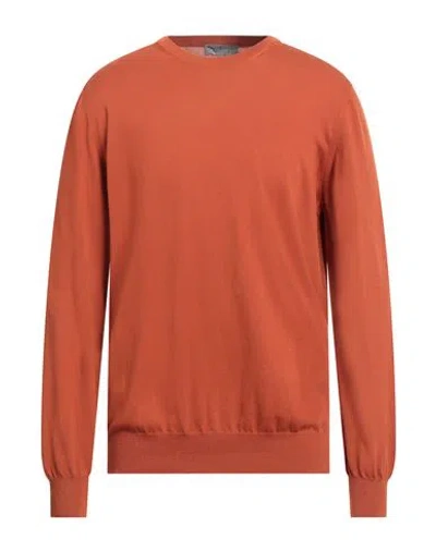 Canali Man Sweater Rust Size 46 Cotton In Red