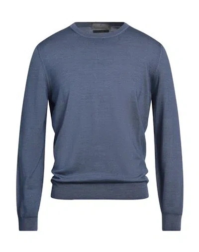 Canali Man Sweater Slate Blue Size 40 Wool, Silk