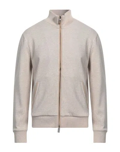 Canali Man Sweatshirt Beige Size 44 Cotton, Silk, Polyamide, Leather