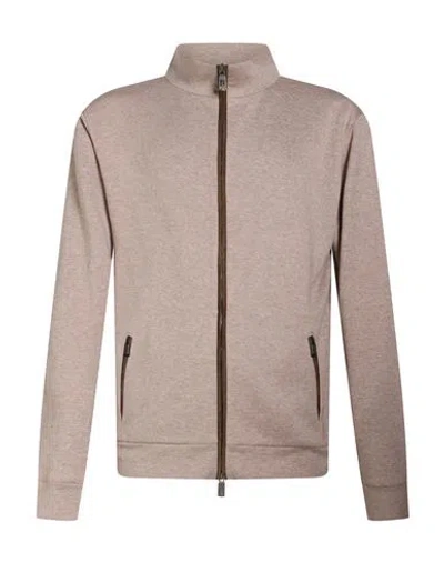 Canali Man Sweatshirt Light Brown Size 44 Cotton, Cashmere, Silk, Polyamide, Leather In Black