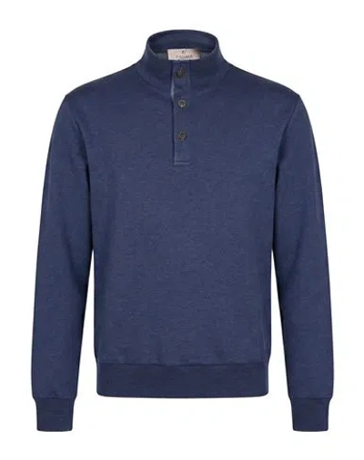 Canali Man Sweatshirt Navy Size 42 Cotton, Elastane In Blue