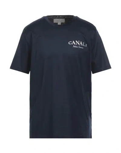 Canali Man T-shirt Midnight Blue Size 46 Cotton