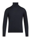 Canali Man Turtleneck Midnight Blue Size 36 Wool, Silk In Blue