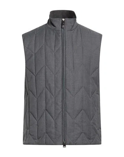 Canali Man Vest Grey Size 44 Polyester, Viscose In Gold