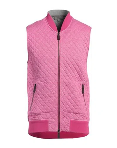 Canali Man Vest Magenta Size 40 Cotton, Linen, Polyester In Pink