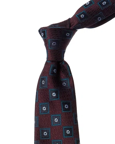 Canali Maroon Floral Square Silk Tie In Red