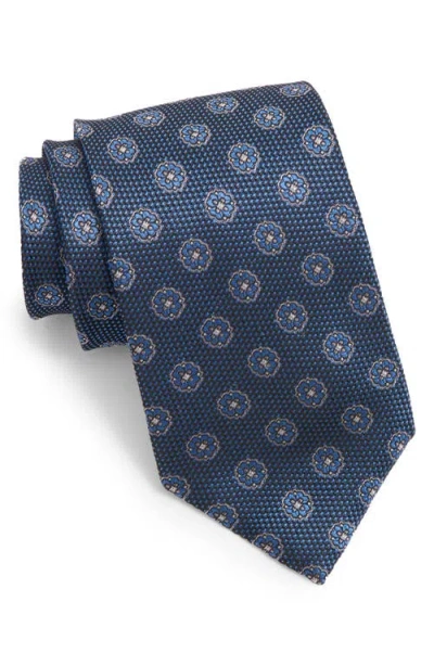 Canali Medallion Silk Tie In Blue
