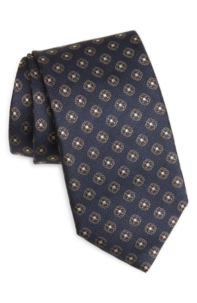 Canali Medallion Silk Tie In Blue