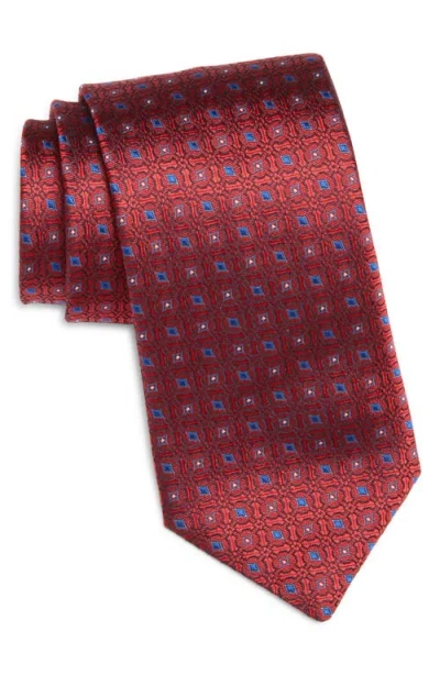 Canali Medallion Silk Tie In Bright Red