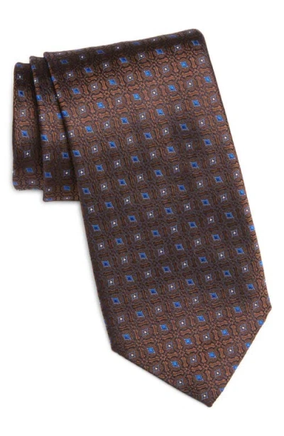 Canali Medallion Silk Tie In Brown
