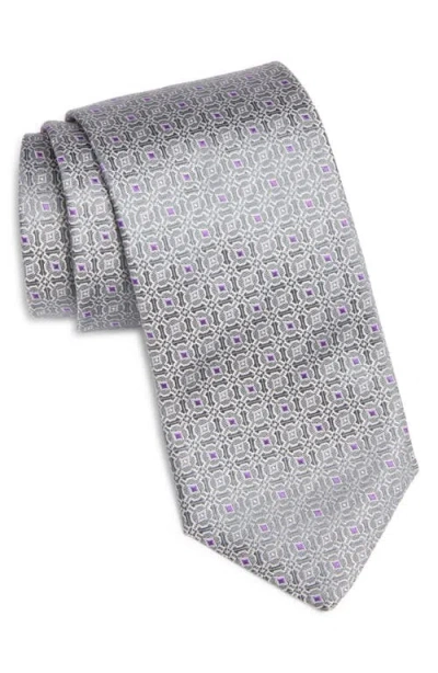 Canali Medallion Silk Tie In Grey