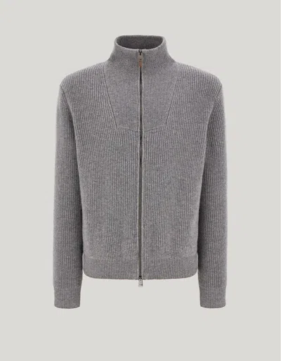 Canali Melange Gray Wool And Cashmere Zippered Cardigan