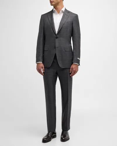 Canali Men's 150s Luxury Twill Tonal Check Suit In Grey