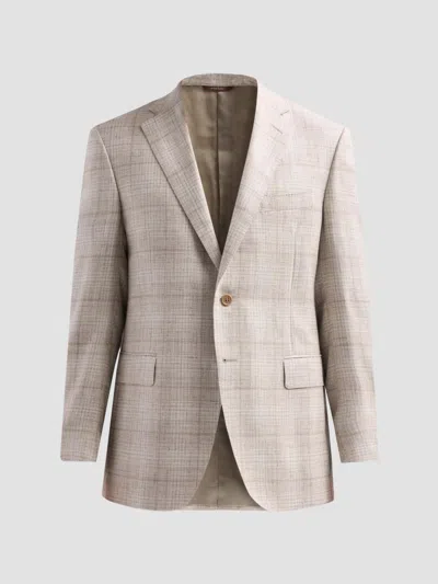Canali Men's Abstract Plaid Wool-silk-linen Sport Coat In Beige