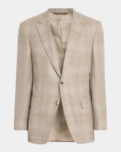 Canali Men & Apos;s Cashmere-blend Windowpane Plaid Sport Coat In Neutral