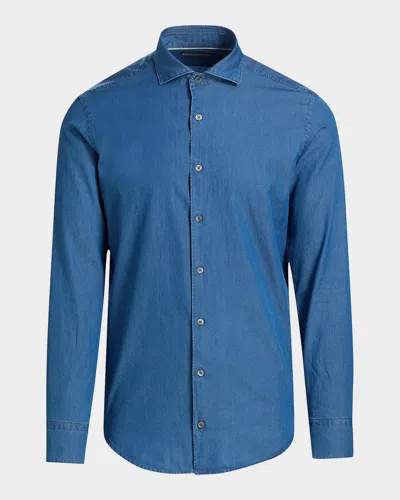 Canali Men & Apos;s Cotton Chambray Sport Shirt In Blue