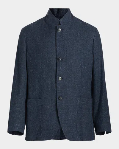 Canali Men & Apos;s Cotton Hopsack Stand-collar Chore Jacket In Multi