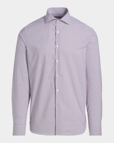 Canali Men & Apos;s Cotton Mini-check Classic Fit Sport Shirt In Black