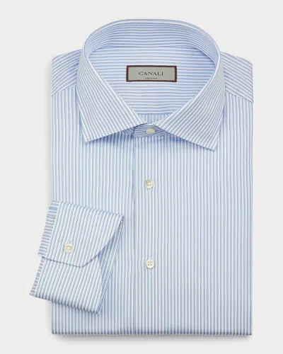 Canali Men & Apos;s Cotton Multi-stripe Dress Shirt In Blue