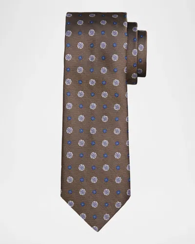 Canali Men & Apos;s Floral Medallion Silk Tie In Brown