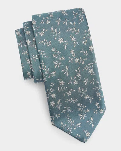 Canali Men & Apos;s Floral Woven Silk Tie In Med Green