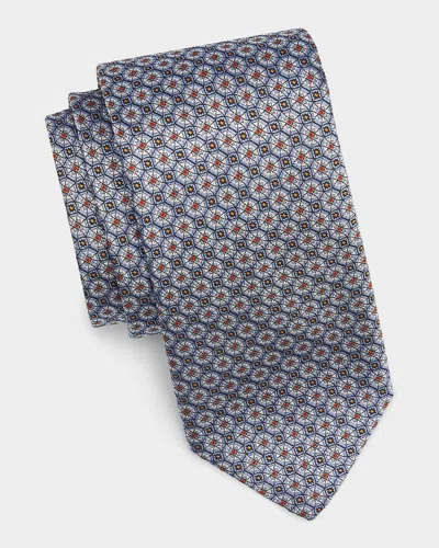 Canali Men & Apos;s Geometric Woven Silk Tie In Lt Blue