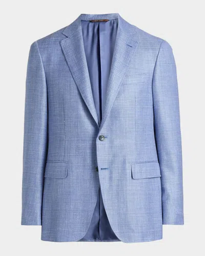 Canali Men & Apos;s Kei Wool, Silk And Linen Two-button Blazer In Blue