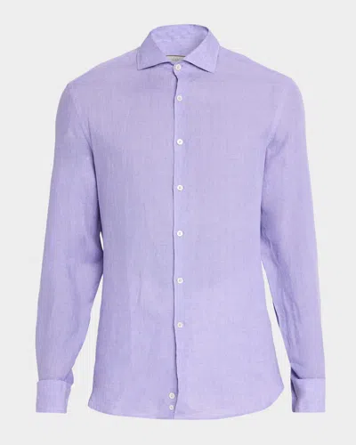 Canali Men & Apos;s Solid Linen Sport Shirt In Purple