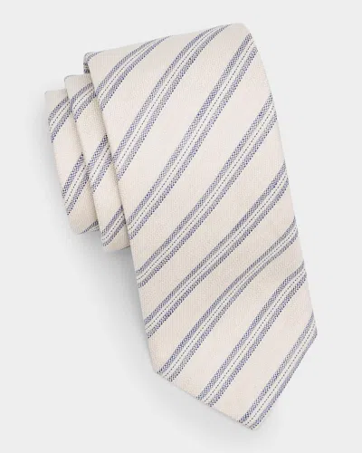 Canali Men & Apos;s Striped Woven Silk Tie In White