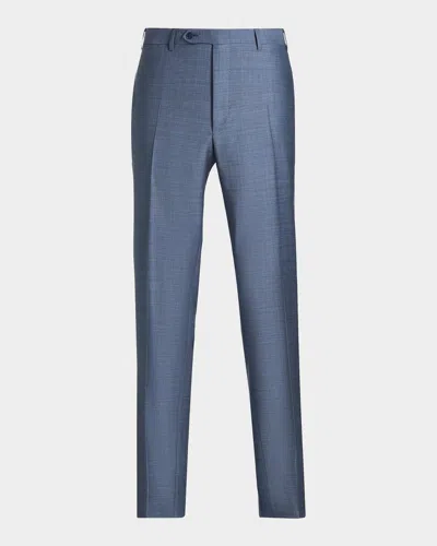 Canali Men & Apos;s Wool Denim-effect Flat Front Trousers In Blue
