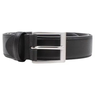 Pre-owned Canali Men's Black Leather Belt Xl 3.2 Cm Width Elegant Italian Design