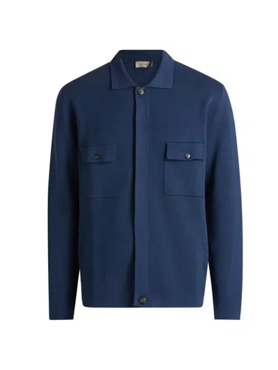 Canali Men's Chest Pocket Knit Overshirt In Blue