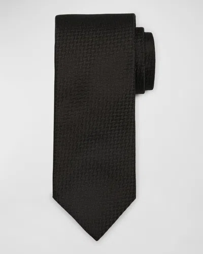 Canali Men's Chevron Jacquard Silk Tie In Black