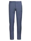 Canali Flat Front Solid Wool Trousers In Blue