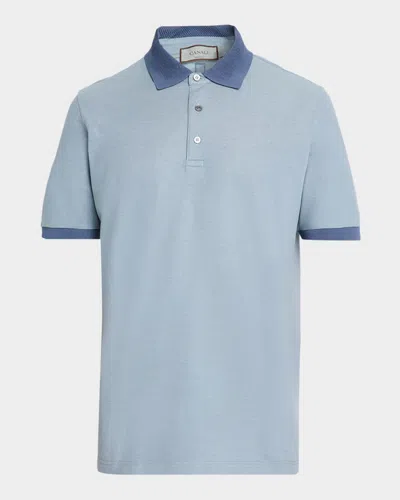 Canali Men's Contrast-trim Cotton Pique Polo Shirt In Blue