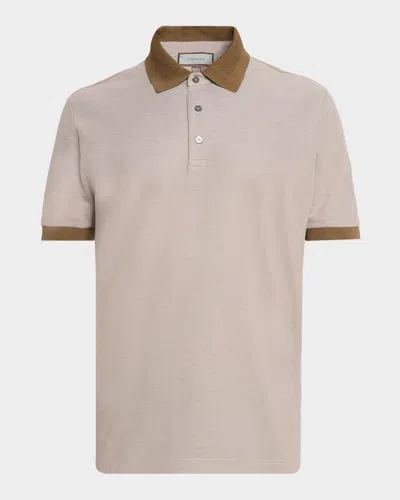 Canali Men's Contrast-trim Cotton Pique Polo Shirt In Neutral