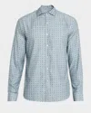 Canali Men's Cotton And Lyocell Geometric-print Sport Shirt In Blue