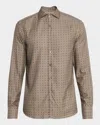 Canali Men's Cotton And Lyocell Geometric-print Sport Shirt In Brown